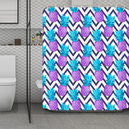 Purple Zig Zag Pineapple Pattern Print Polyester Shower Curtain