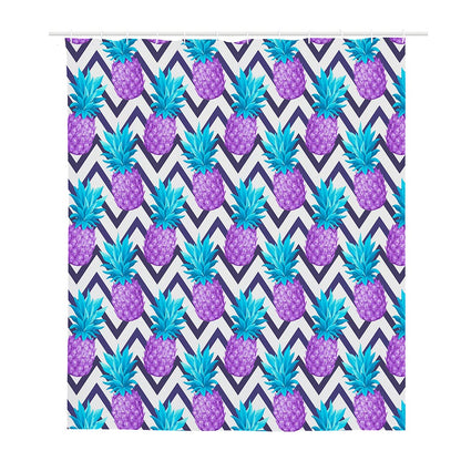 Purple Zig Zag Pineapple Pattern Print Polyester Shower Curtain
