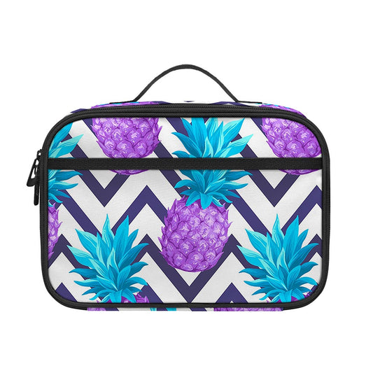 Purple Zig Zag Pineapple Pattern Print Portable Lunch Bag