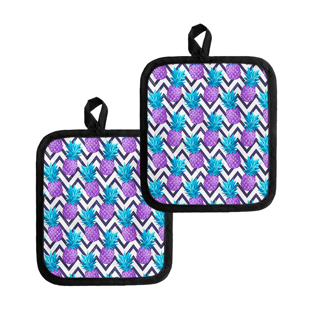 Purple Zig Zag Pineapple Pattern Print Pot Holders