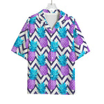 Purple Zig Zag Pineapple Pattern Print Rayon Hawaiian Shirt