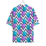 Purple Zig Zag Pineapple Pattern Print Rayon Hawaiian Shirt