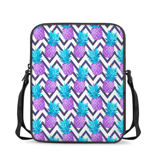 Purple Zig Zag Pineapple Pattern Print Rectangular Crossbody Bag