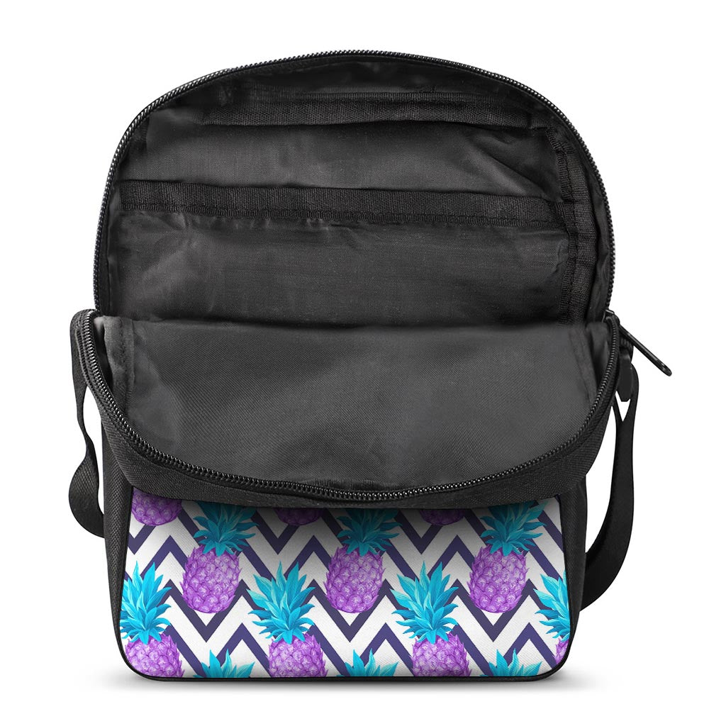 Purple Zig Zag Pineapple Pattern Print Rectangular Crossbody Bag