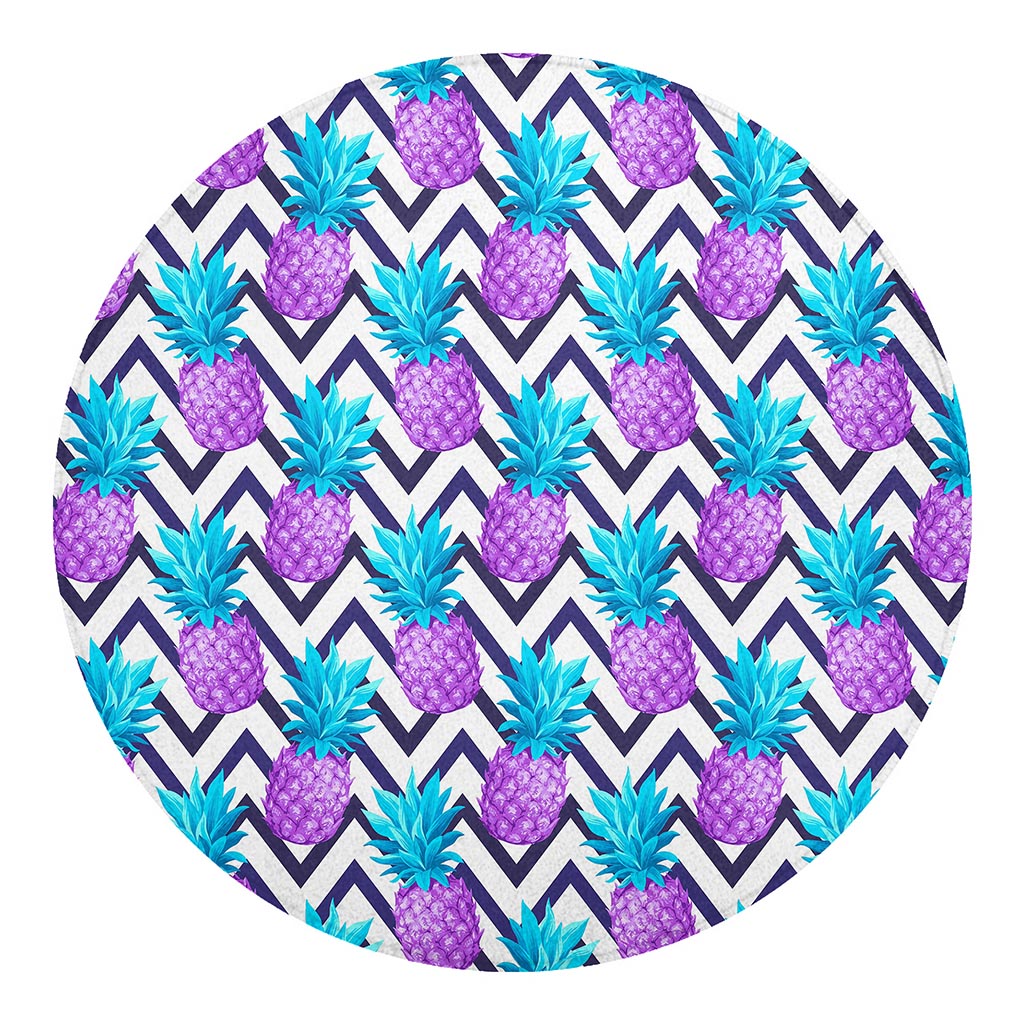 Purple Zig Zag Pineapple Pattern Print Round Blanket