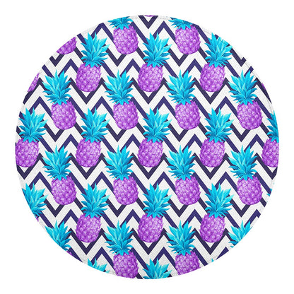 Purple Zig Zag Pineapple Pattern Print Round Blanket