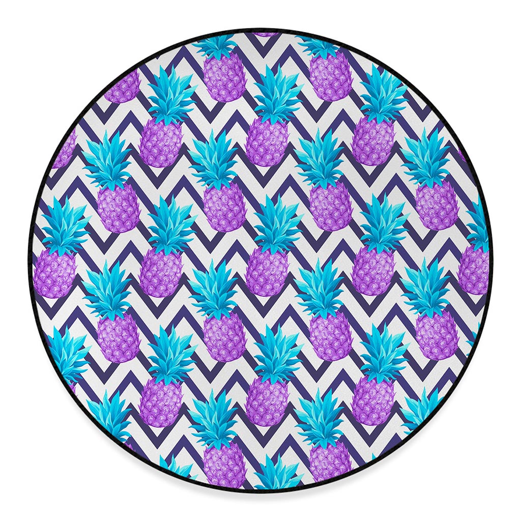 Purple Zig Zag Pineapple Pattern Print Round Floor Mat
