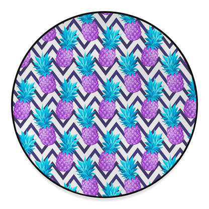 Purple Zig Zag Pineapple Pattern Print Round Floor Mat