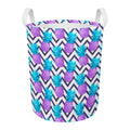 Purple Zig Zag Pineapple Pattern Print Round Laundry Basket