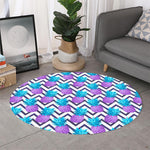 Purple Zig Zag Pineapple Pattern Print Round Rug