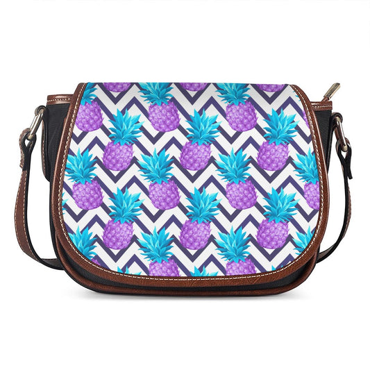 Purple Zig Zag Pineapple Pattern Print Saddle Bag