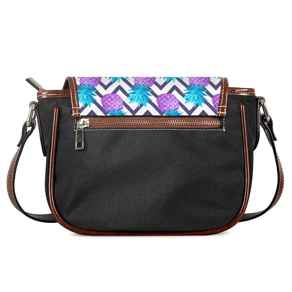 Purple Zig Zag Pineapple Pattern Print Saddle Bag