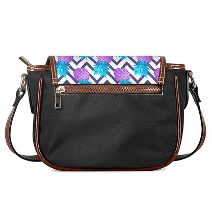 Purple Zig Zag Pineapple Pattern Print Saddle Bag