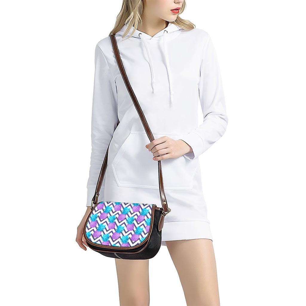 Purple Zig Zag Pineapple Pattern Print Saddle Bag