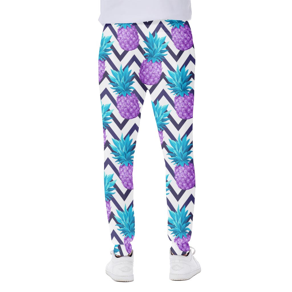 Purple Zig Zag Pineapple Pattern Print Scuba Joggers