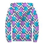 Purple Zig Zag Pineapple Pattern Print Sherpa Lined Zip Up Hoodie