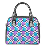 Purple Zig Zag Pineapple Pattern Print Shoulder Handbag