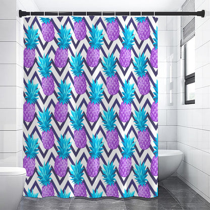 Purple Zig Zag Pineapple Pattern Print Shower Curtain