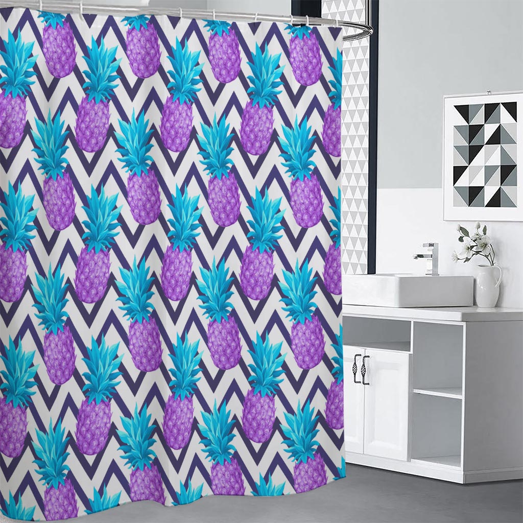 Purple Zig Zag Pineapple Pattern Print Shower Curtain