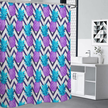 Purple Zig Zag Pineapple Pattern Print Shower Curtain