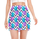 Purple Zig Zag Pineapple Pattern Print Side Slit Mini Skirt