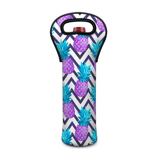 Purple Zig Zag Pineapple Pattern Print Single Neoprene Wine Tote