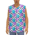 Purple Zig Zag Pineapple Pattern Print Sleeveless Baseball Jersey
