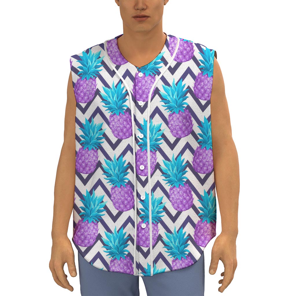 Purple Zig Zag Pineapple Pattern Print Sleeveless Baseball Jersey