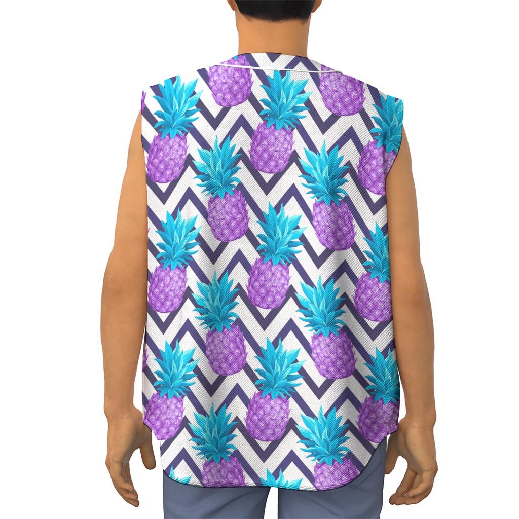 Purple Zig Zag Pineapple Pattern Print Sleeveless Baseball Jersey