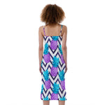 Purple Zig Zag Pineapple Pattern Print Slim Fit Midi Cami Dress