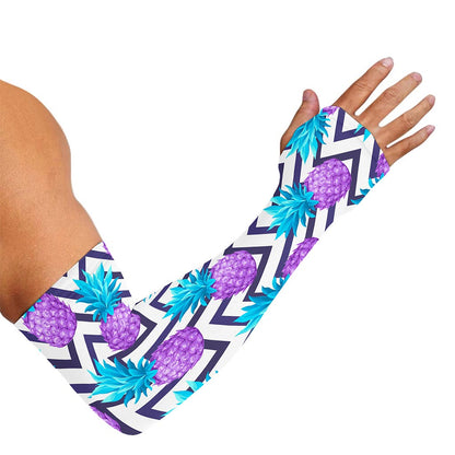 Purple Zig Zag Pineapple Pattern Print Sun Protection Arm Sleeves