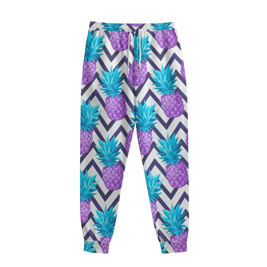 Purple Zig Zag Pineapple Pattern Print Sweatpants