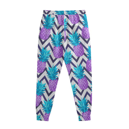 Purple Zig Zag Pineapple Pattern Print Sweatpants