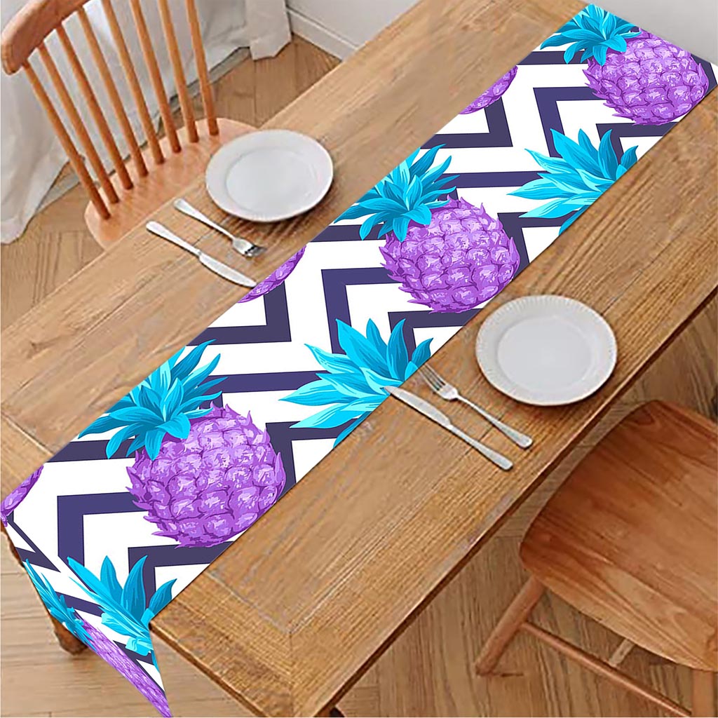 Purple Zig Zag Pineapple Pattern Print Table Runner