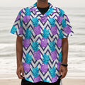 Purple Zig Zag Pineapple Pattern Print Textured Short Sleeve Shirt