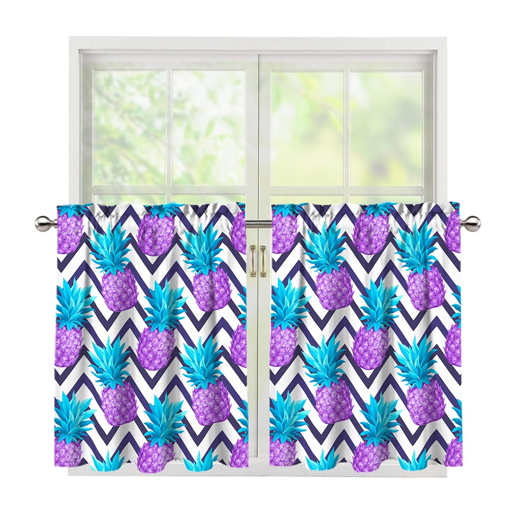 Purple Zig Zag Pineapple Pattern Print Tier Curtains