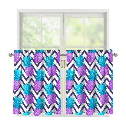 Purple Zig Zag Pineapple Pattern Print Tier Curtains