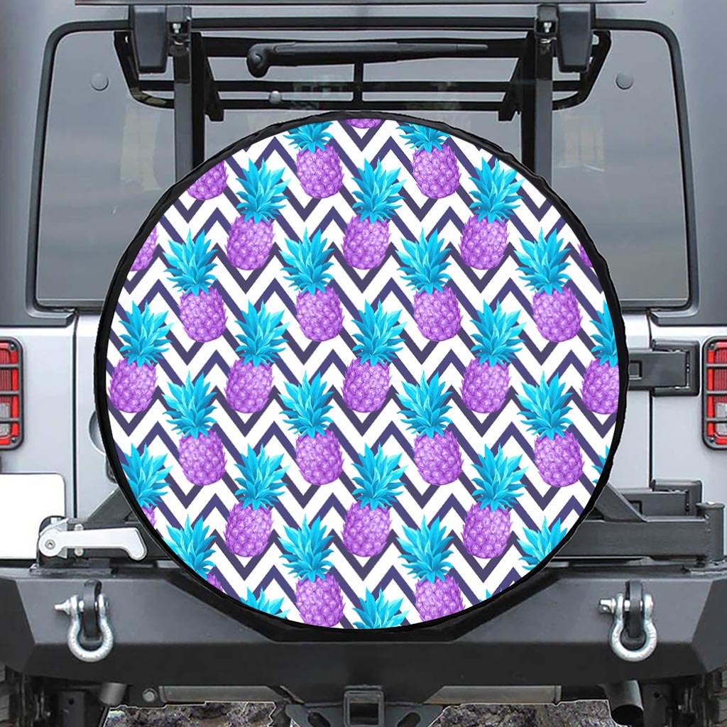 Purple Zig Zag Pineapple Pattern Print Tire Cover