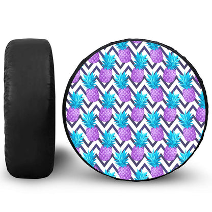 Purple Zig Zag Pineapple Pattern Print Tire Cover