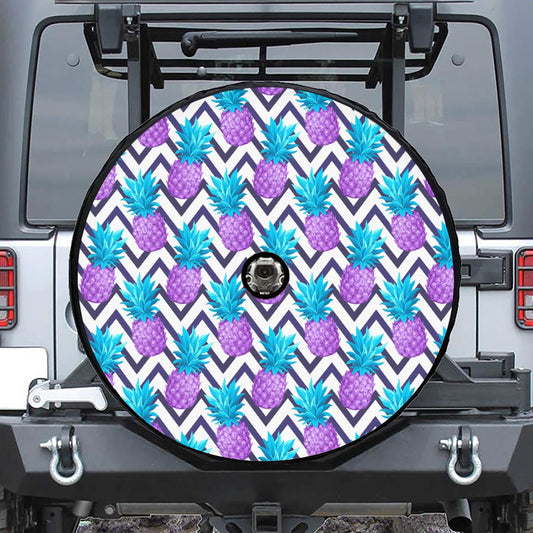 Purple Zig Zag Pineapple Pattern Print Tire Cover With Camera Hole
