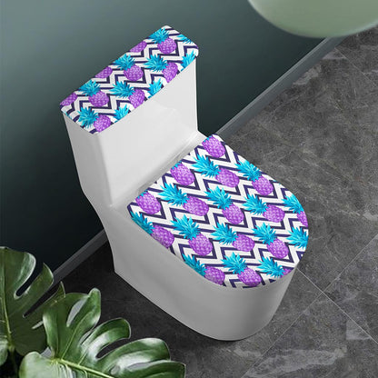 Purple Zig Zag Pineapple Pattern Print Toilet Lid And Tank Cover Set