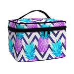 Purple Zig Zag Pineapple Pattern Print Travel Makeup Bag