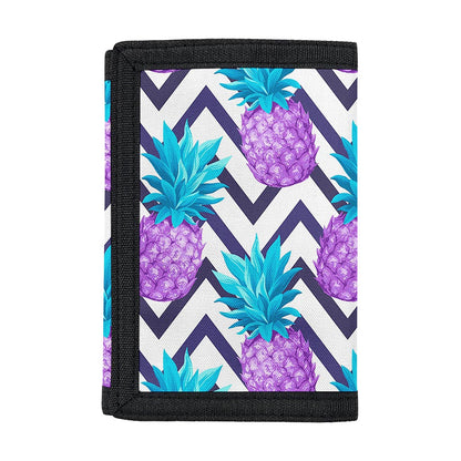 Purple Zig Zag Pineapple Pattern Print Trifold Wallet