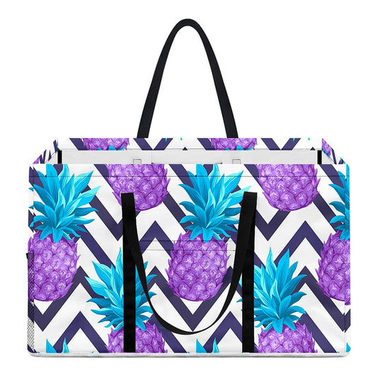 Purple Zig Zag Pineapple Pattern Print Utility Tote Bag