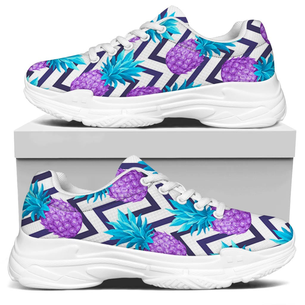 Purple Zig Zag Pineapple Pattern Print White Chunky Shoes
