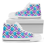 Purple Zig Zag Pineapple Pattern Print White High Top Sneakers