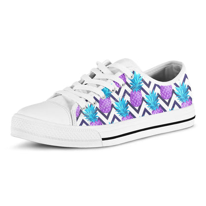 Purple Zig Zag Pineapple Pattern Print White Low Top Sneakers