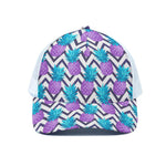 Purple Zig Zag Pineapple Pattern Print White Mesh Trucker Cap
