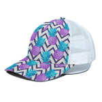 Purple Zig Zag Pineapple Pattern Print White Mesh Trucker Cap