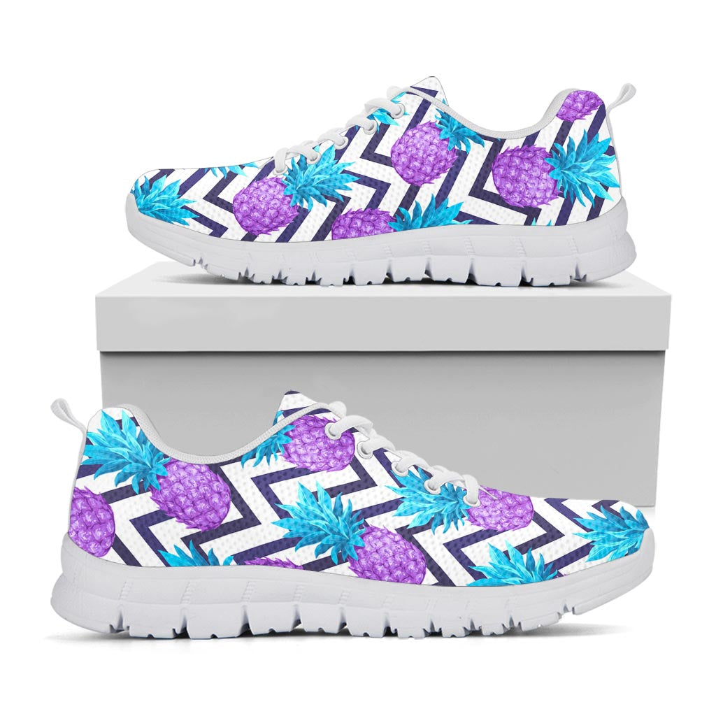 Purple Zig Zag Pineapple Pattern Print White Running Shoes